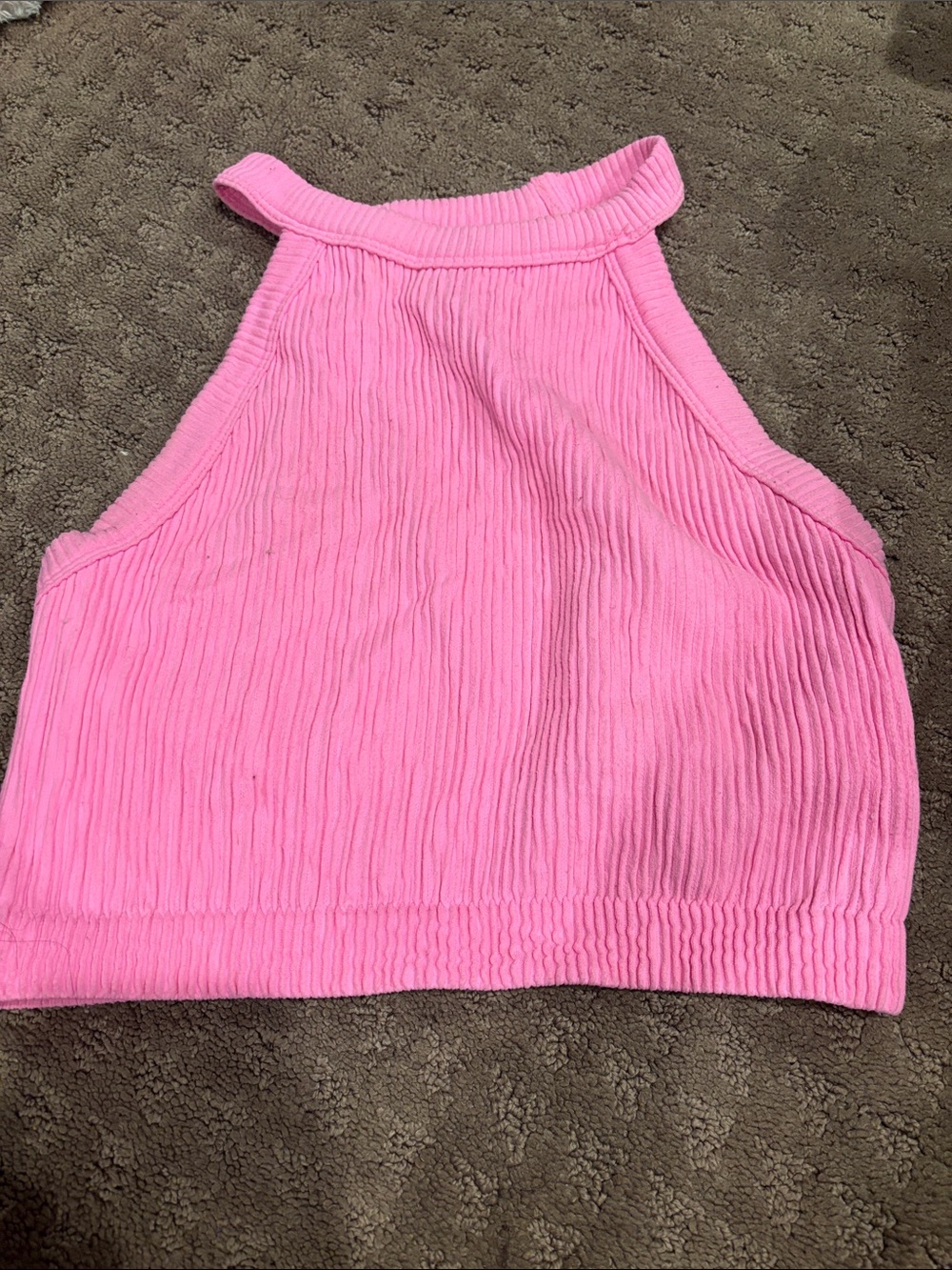 aerie Pink Ribbed High-Neck Crop Tank